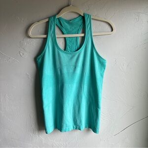 Lululemon Teal Swiftly Racerback Hip Length Tank Sz 6 with pulls and spot‎